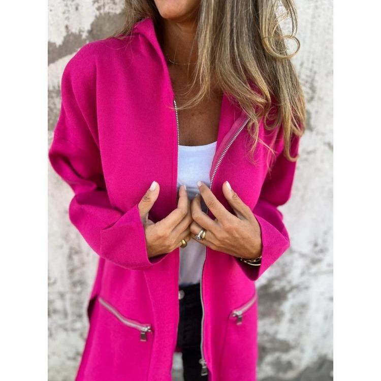 Autumn Winter Loose Fashion Casual Women Mid Length Cardigan Coat Long Sleeve Hooded
