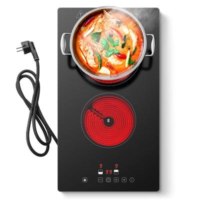Glass Ceramic Hob 2 Plates, 3000 W Hob with Plug, 2-in-1 Freestanding/Built-in Design Hob 2 Hobs, 9 Heat Settings, Touch