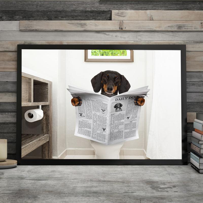 Dog Newspaper Toilet Bathroom Wall Art Canvas Painting Nordic Posters and Prints Wall Pictures for Living Room Restroom Decor