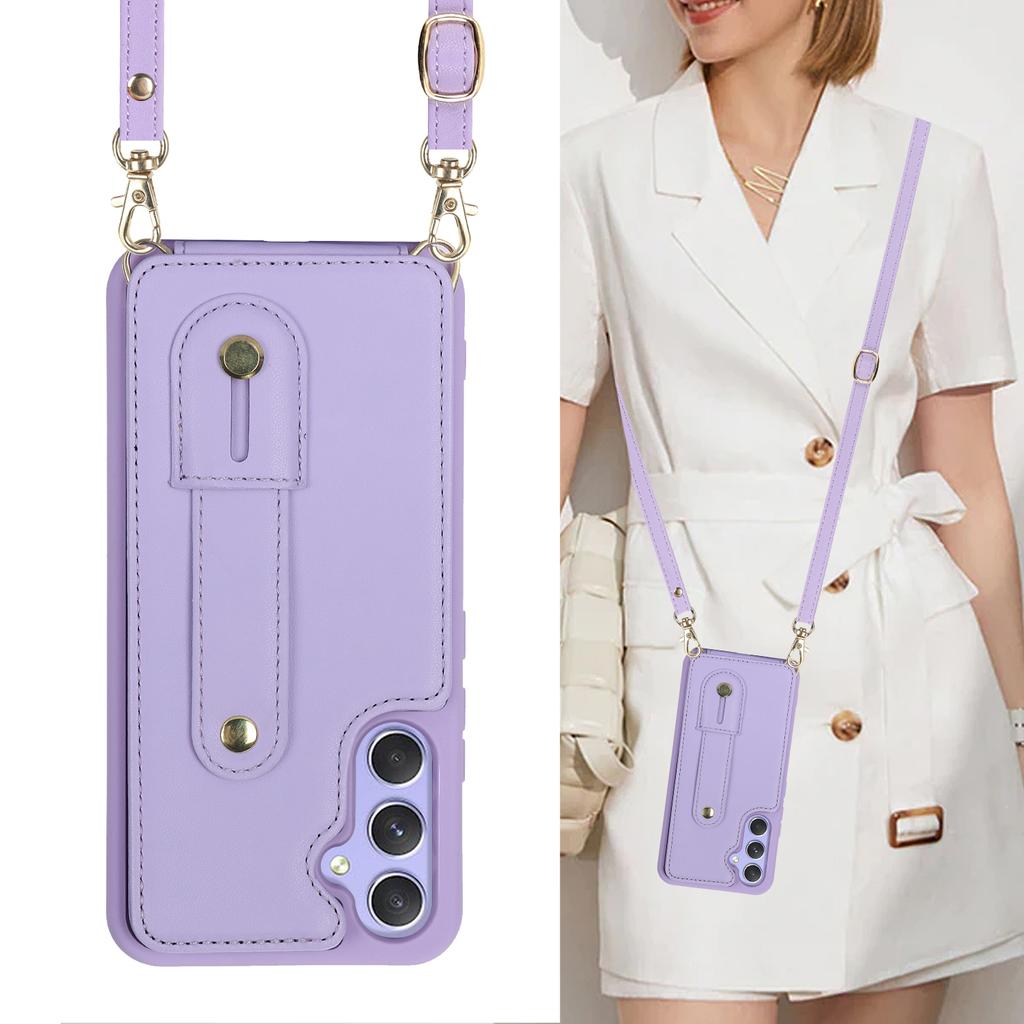 Crossbody Leather Wallet Wristband Case for Samsung Galaxy A54 A14 A34 A53 A52 A13 S23 Ultra S22 Plus Cards Solt Necklace Cover
