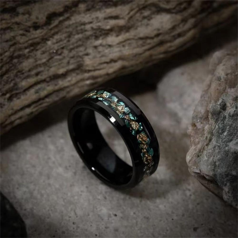Fashion 8mm Stainless Steel Rings For Men Inlay Colorful Abalone Shell Fragments Ring Men Wedding Party Jewelry Anniversary Gift
