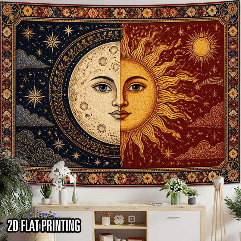 2D Flat - 2D Flat - 2D Flat Print 1pc Tapestry Sun Moon Twin Face Tapestry Starry Sky & Solar Art Wall Hanging Photo Booth Backdrop Suitable for Parti