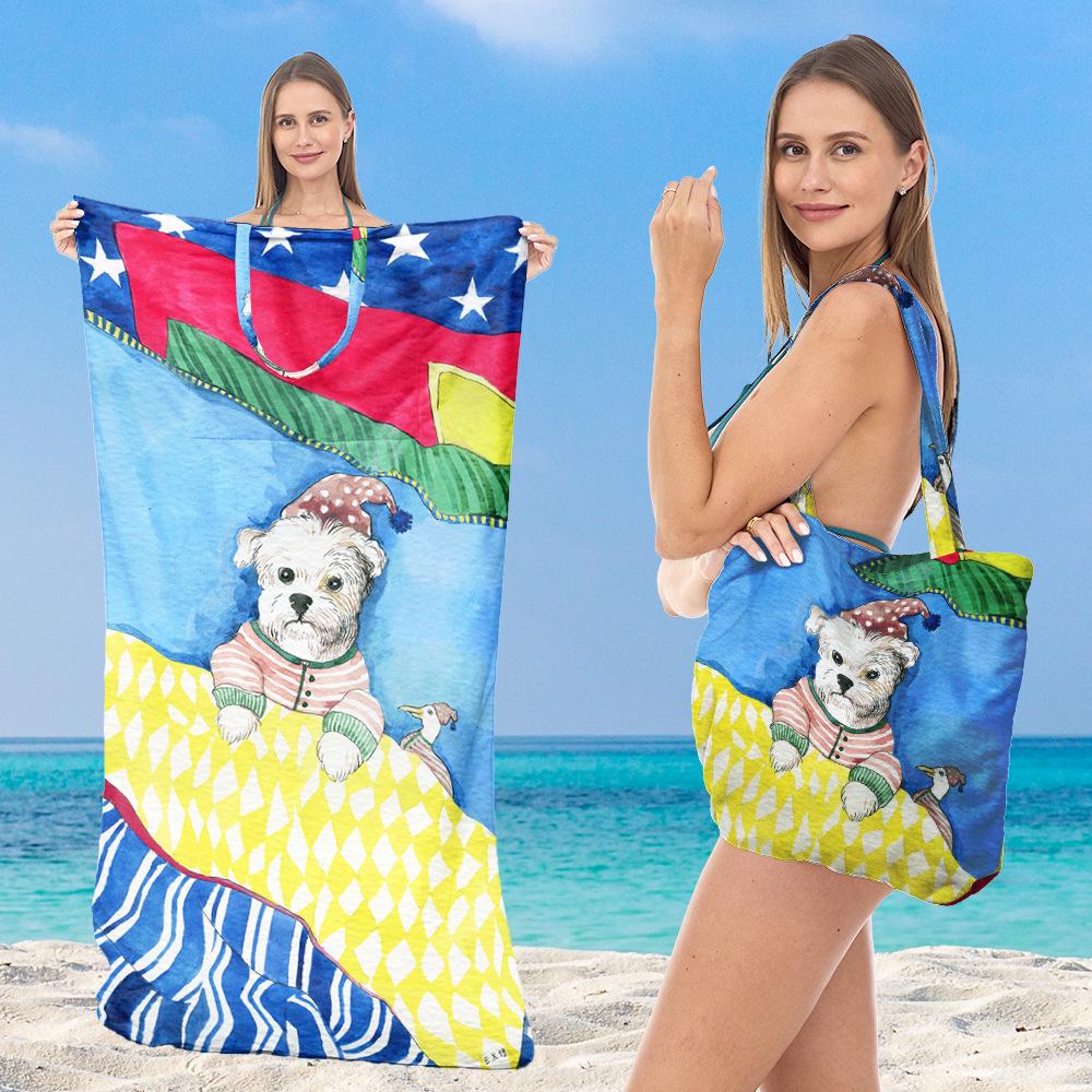 Telo da Spiaggia 2-in-1 Confezione Integrata, Zaino Borsa Pieghevole per Riporre il Telo da Spiaggia, Telo da Spiaggia Stampato Ultra-Fine