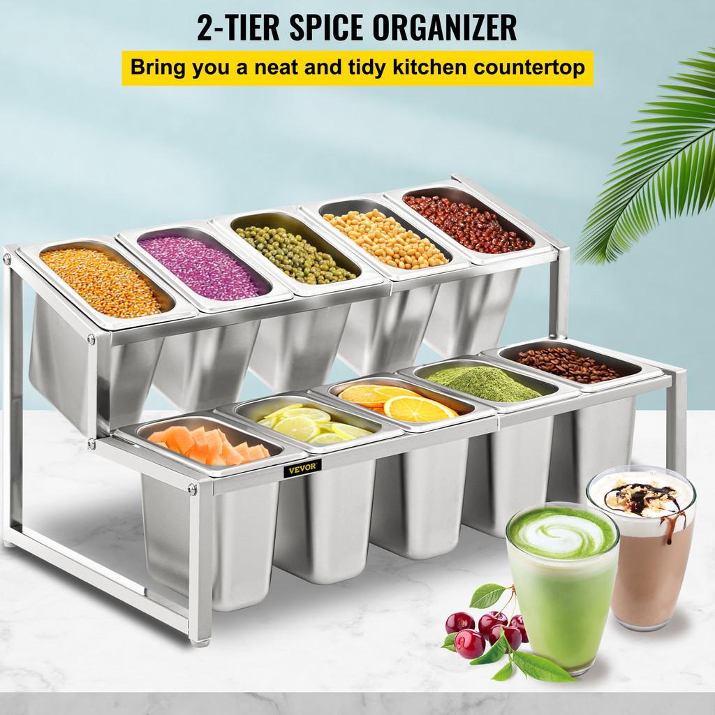 Expandable Spice Rack Adjustable Stainless Steel Organizer Shelf Kitchen 2-Tier Sauce Ingredients Fruits Holder