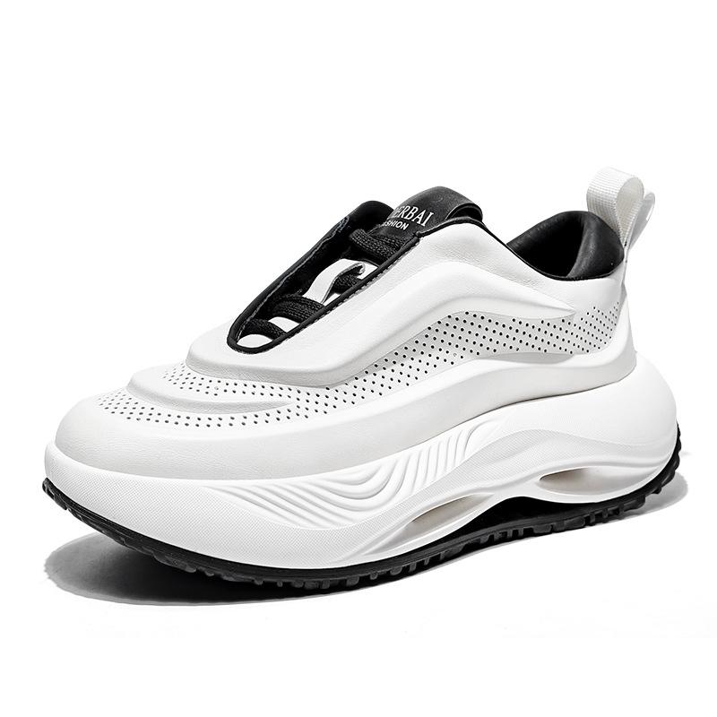 Genuine Leather Dad Shoes Men Bread Design Comfortable Increase 6Cm Thick Soles Elevated Sports White Shoes Pantshoes Shoes Man