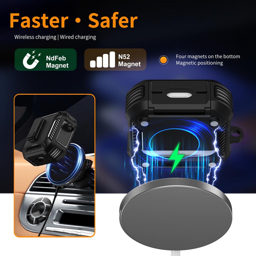 For AirPods 4 Case Compatible with MagSafe TPU PC Earbuds Cover with Carabiner/Stand