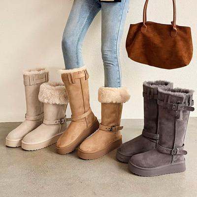 Genuine Leather Two-wearing Snow Boots Women's 2025 New Winter Thick Bottom Heightening, Piling and Thickening, Warm, Tall Snow Cotton