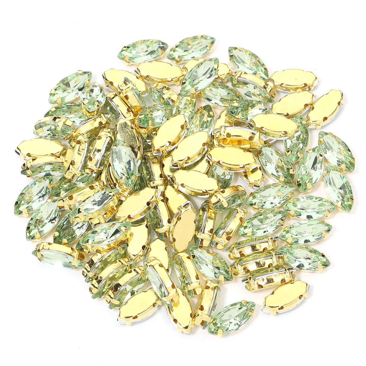 

50Pcs Colorful Horse Eye Sew On Acrylic Rhinestones With Gold Claw Glass Crystal Sew On Beads For Clothing Headwear Decoration светло-зеленый