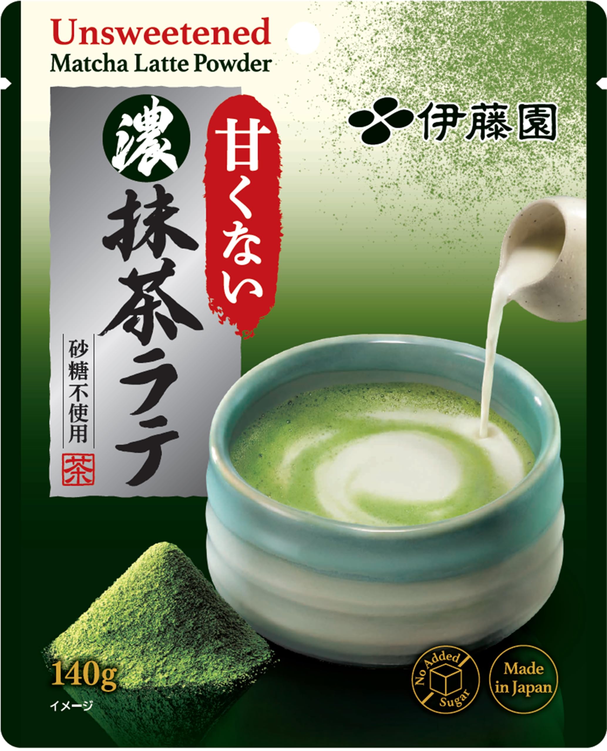 Ito En Unsweetened Rich Matcha Latte 140g Reusable Pouch Powder, Stand-Up