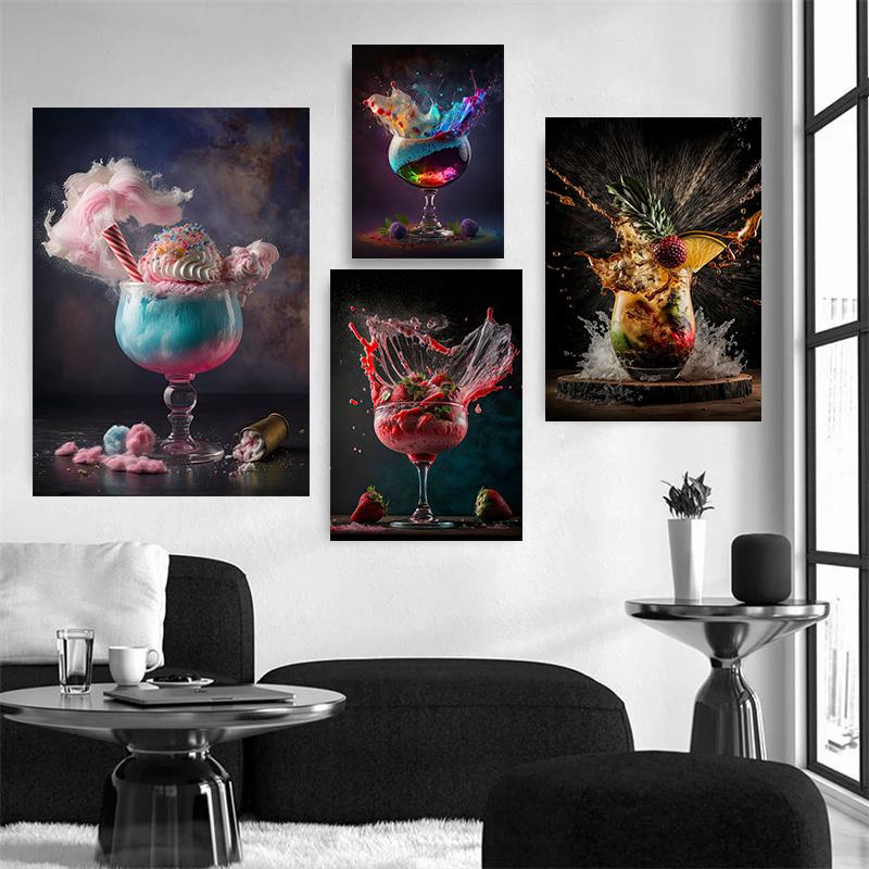 Abstract Colorful Cocktail Exploration Rendered Posters Prints Bar Painting Wall Art Pictures for Restaurant Drinking Room Decor