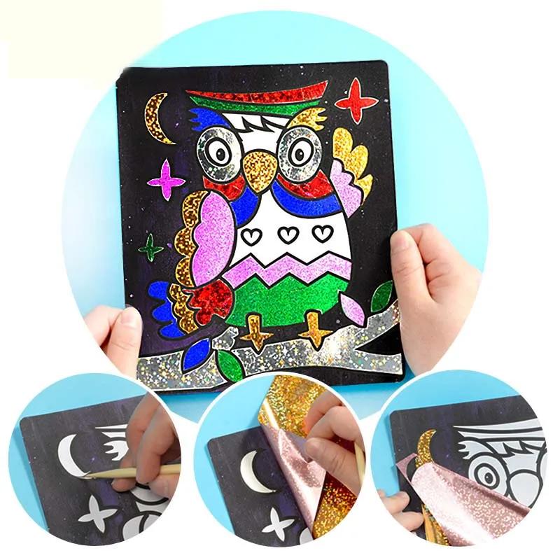 9Pcs-20Pcs Children Shining Magic Color Paper DIY Art Craft Toy Kids Creative Stickers Drawing Handmade Scratching Paper Toy