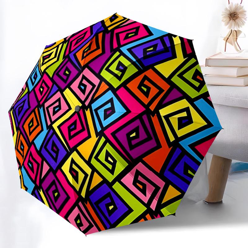 1pc Colorful Pattern Umbrella Portable Folding Umbrella Durable Iron Frame, Suitable for All Seasons Home Travel Outdoor Yy260319054