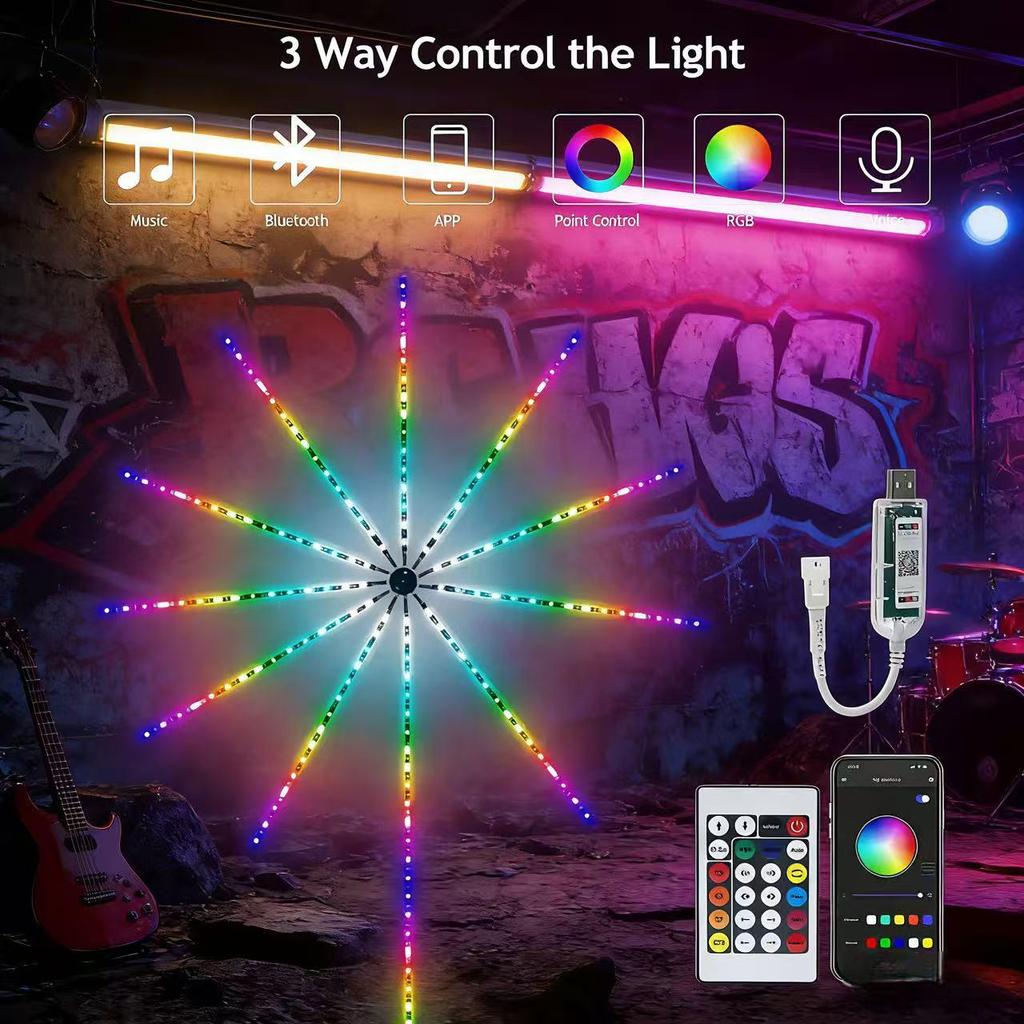 Bluetooth App-Controlled Rotating LED Fireworks Light for Christmas