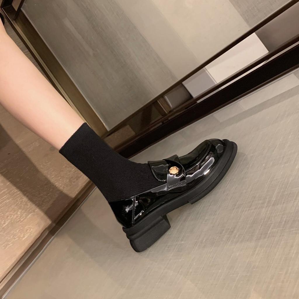 Leather Version! Small Gold Coins Platform Heel Loafers Women's 2025 Autumn New British Lazy Thick Heel Small Leather Shoes