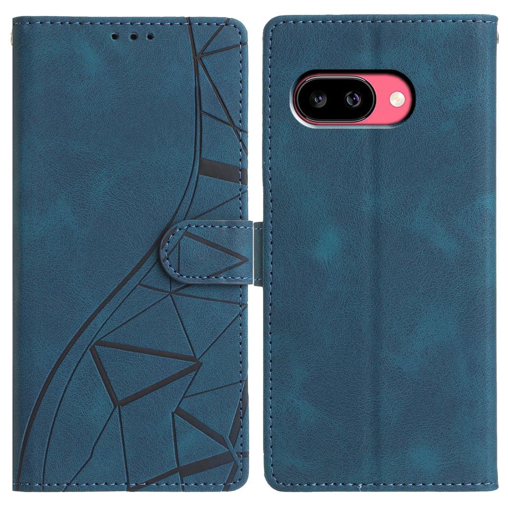 For Google Pixel 9a Case Wallet Stand Imprinted Triangle Pattern Leather Phone Flip Cover