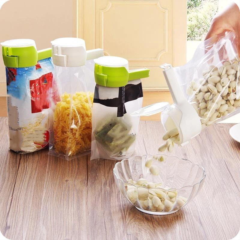 2Pcs Bag Clips For Food Storage With Pour Spouts Kitchen Chip Bag Clips Plastic Cap Sealer Clip For Kitchen Storage