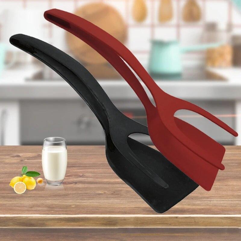 2-in-1-Antihaft-Pfannkuchenspatel, Pommes-Frites-Wender, Eierklemme, Braten, Steak, Pfannkuchenzange, Toast, Omelett-Clip, Küchenzubehör