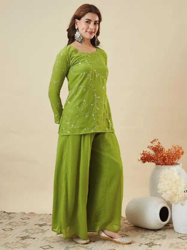 Women Designer Party Wear Georgette Kurta Palazzo Dupatta Set Indian Bollywood Wear Dress