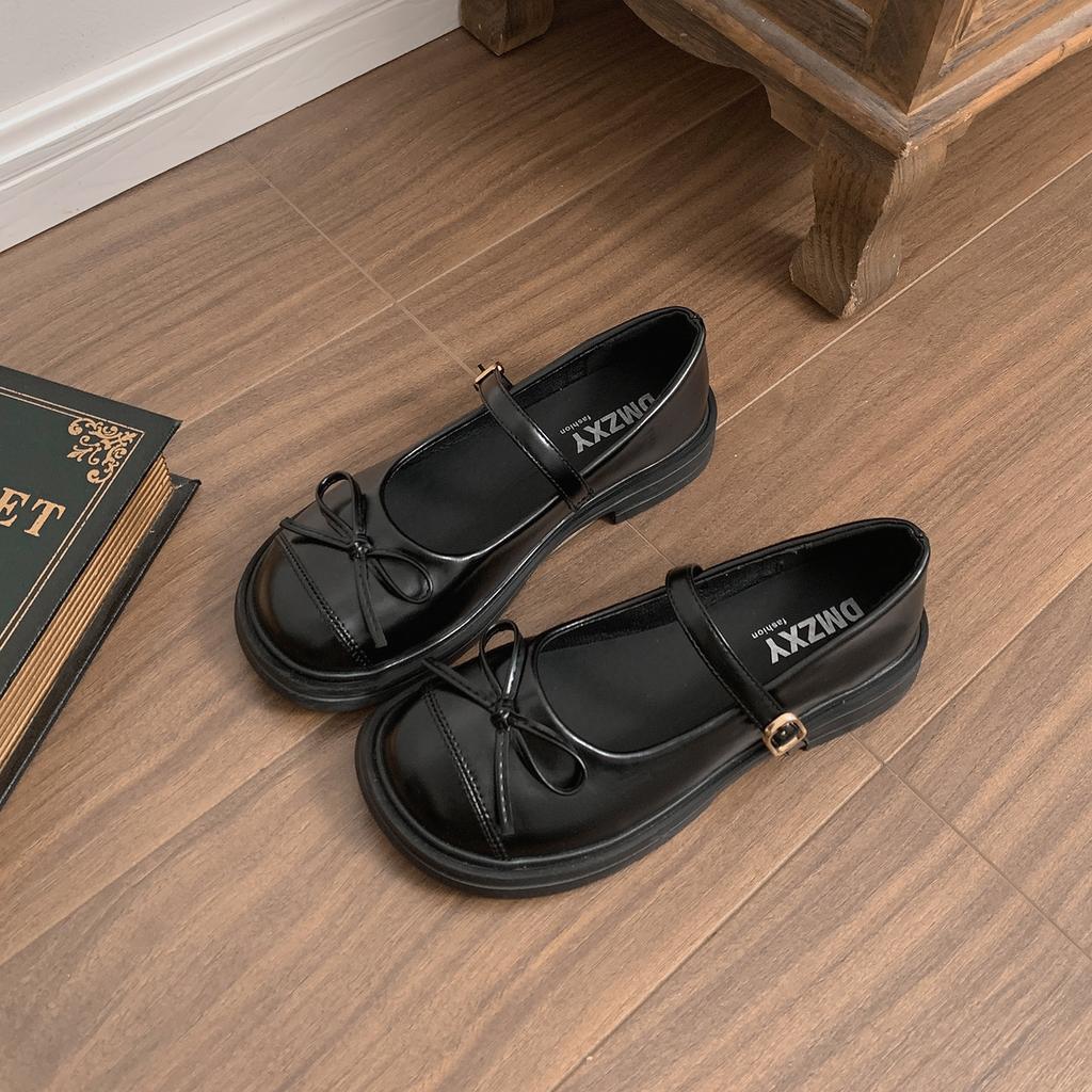 Popular black British style round head platform small leather shoes women's summer 2025 new models with skirts to increase the height Mary Jane singl