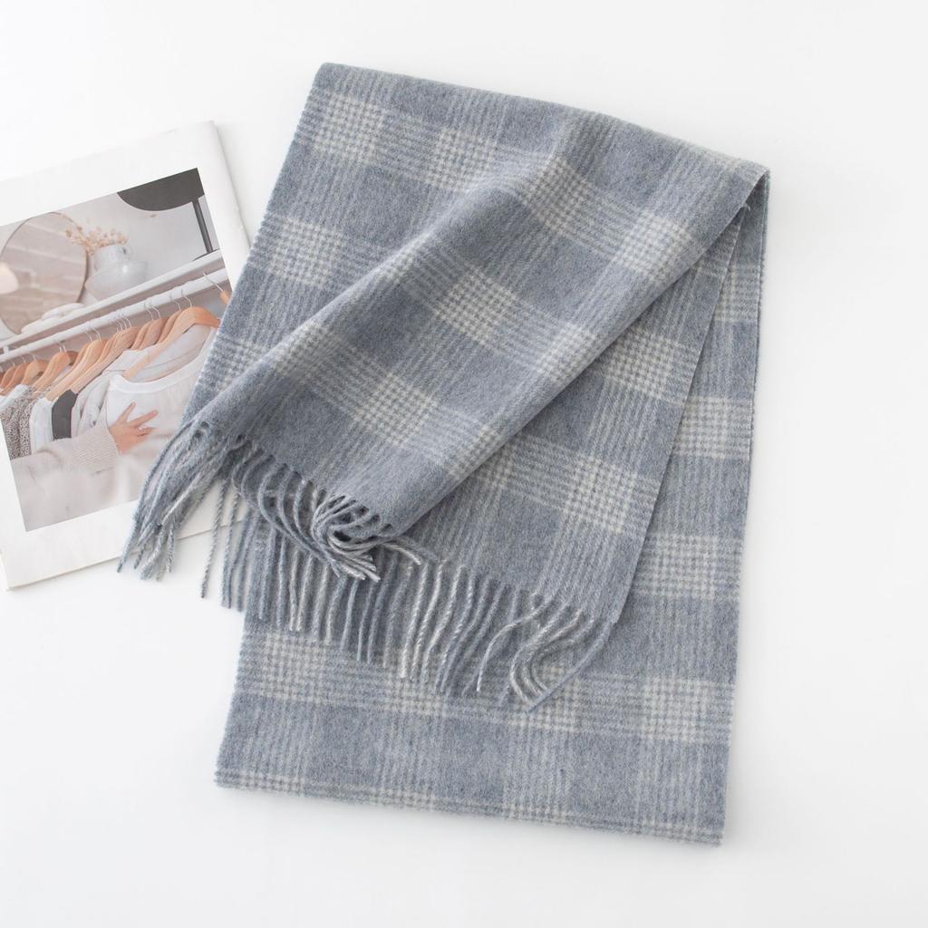 100% Sheep Wool Scarf Winter Warm Premium Thickened Men's Women's Versatile Checkered Wholesale