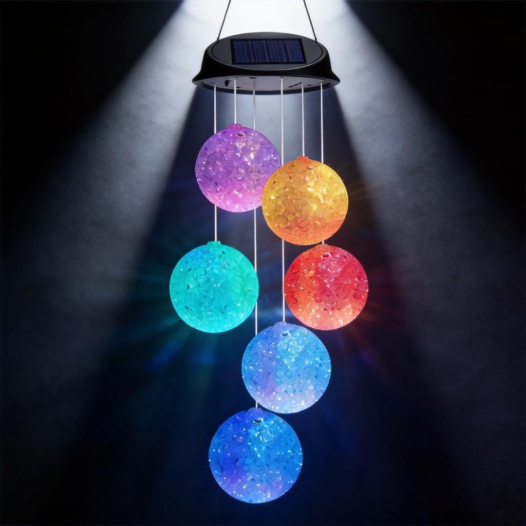 Solar Garden Wind Chime Led Ball Light With Gradient Colors For Outdoor Patio Decor