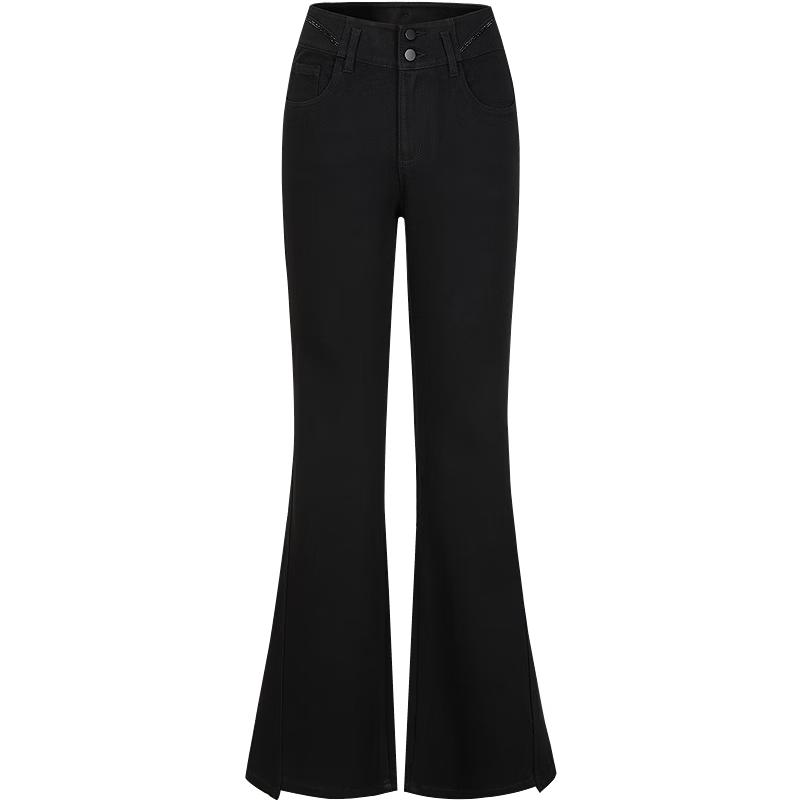 

Jiu Zi An Na Kou Women s High-Waist Fleece-Lined Flared Denim Pants 2XL