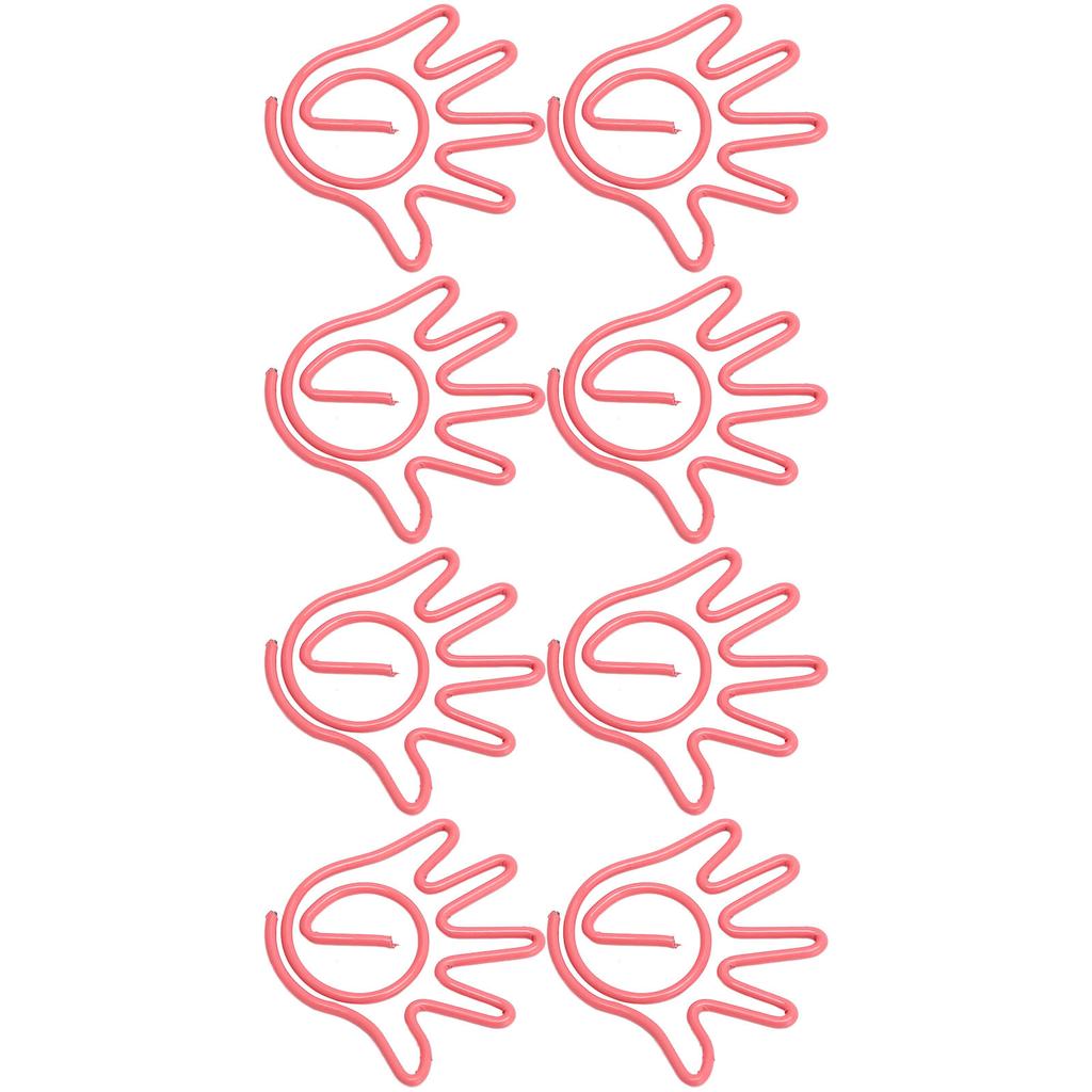 100Pcs Paper Clip Metal Hand Shaped Design Rustproof Paperclip Decoration for Office School Pink