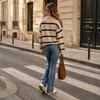 Cross border women's knitted sweater with European and American , casual collar and striped knitted sweater