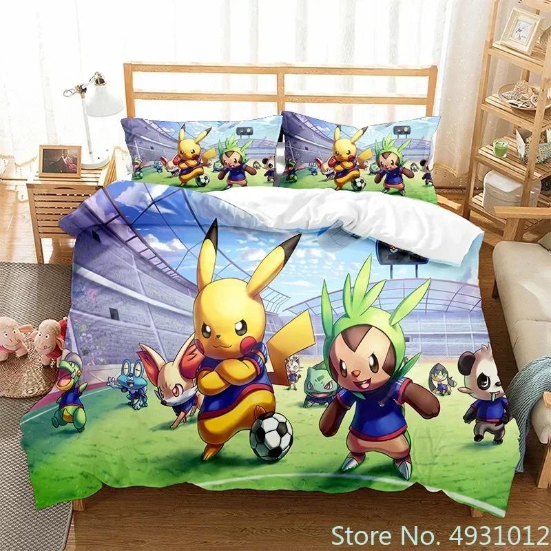 Anime Pokemon Quilt Cover Cartoon Game Printed Bedding Pikachu Duvet Cover Kids Bedroom Bed Bedclothes Pillowcase Xmas Gifts