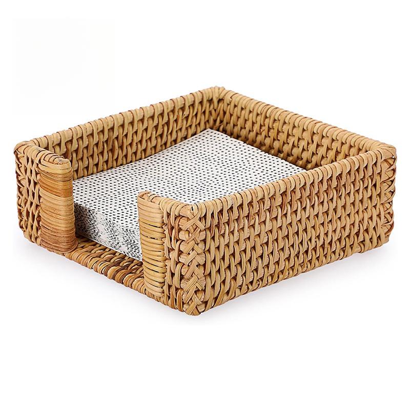Tissue Box Holder Handwoven Storage Basket Rustic Country Style Natural Straw Weaving for Home Kitchen Dining Table Organizer
