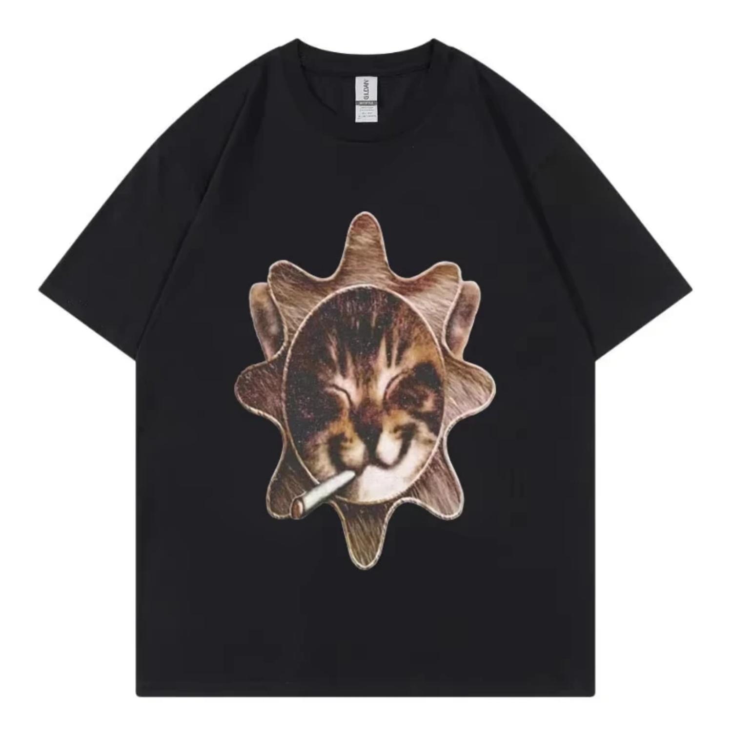 

Che Glo Cat Kitten Sun T-Shirt Unisex Fashion Trend Vintage Short Sleeve T-Shirts Casual Comfort Pure Cotton T Shirts Streetwear S чёрный