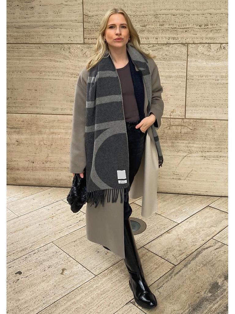 Nordic Niche Women's Geometric Jacquard Pure Wool Scarf - Autumn/Winter Thick Warm Shawl for Couples