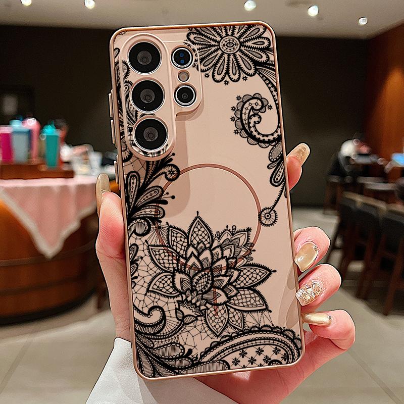 Retro Mandala Flower Pattern Case For Samsung S26 Edge S25 FE S24 Plus S23 S22 Ultra A15 A16 A17 A35 A36 A37 A54 A55 A56 A57 5G Magnetic Matte Cover