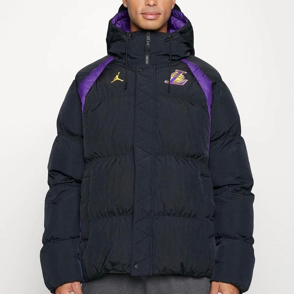 Jordan NBA Los Angeles Lakers Color Block Letter Logo Embroidered Hoodie Cotton Jacket Men Jacket Black DR2445-010