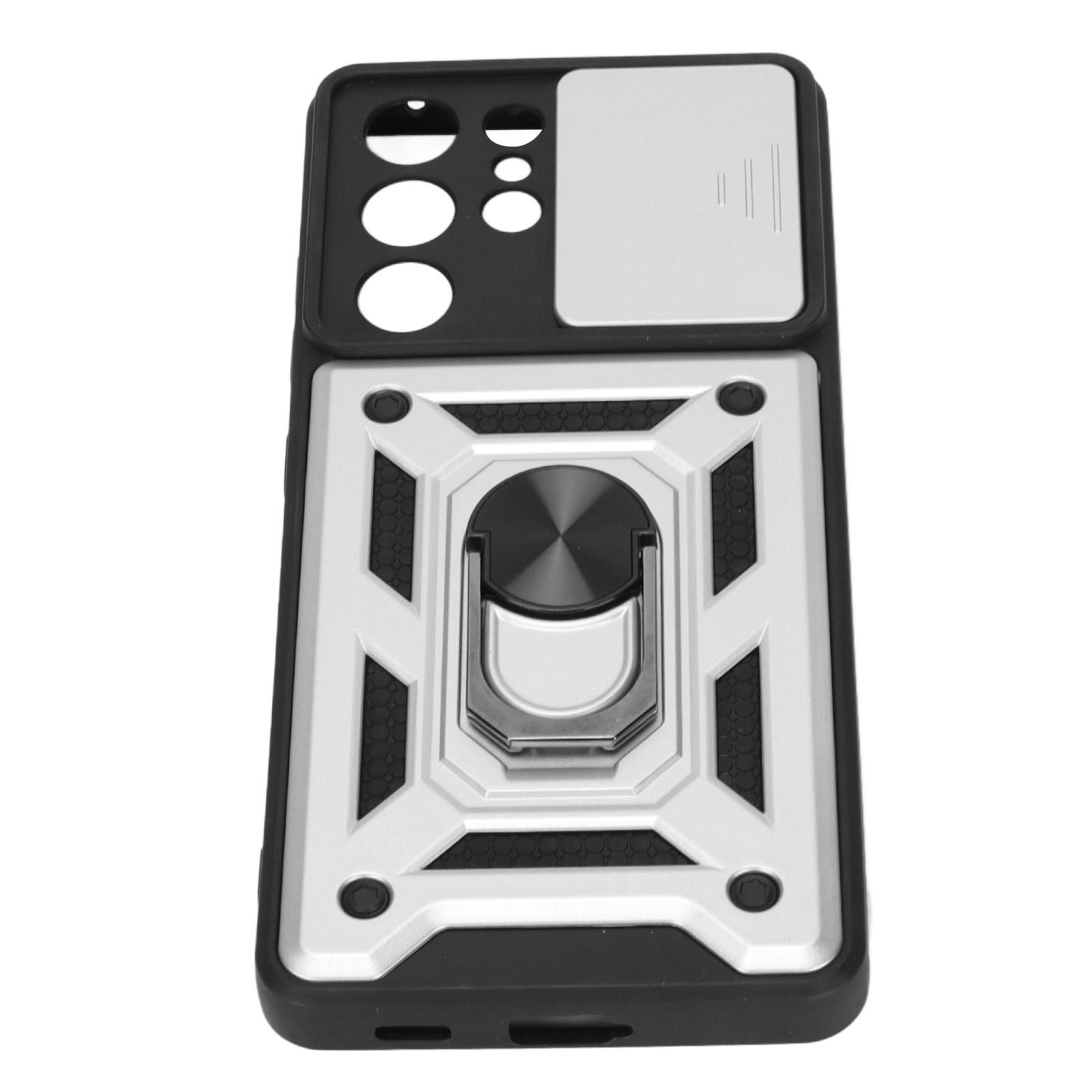 Phone Protective Case Sliding Camera Lens Cover Mobile Phone Case with Ring Holder for S21 Ultra Silver серебряный