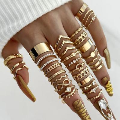 30pcs Elegant Stacking Rings Trendy Infinity / Chain / Knot Design Inlaid Rhinestone Golden Daily Outfits Party Accessories