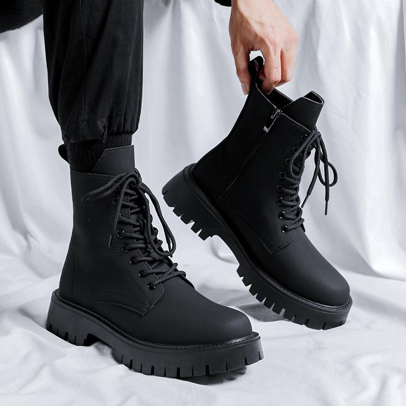 Thick-soled Martin boots winter new British style warm high-top leather shoes locomotive velvet boots leather boots