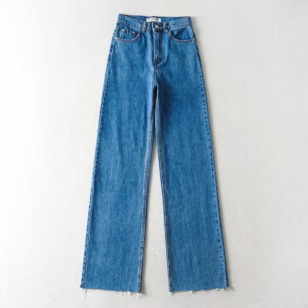 Blugi de damă cu picior drept Partea din denim, prieten, cu talie înaltă, blugi largi, pantaloni lungi