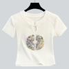 Crew Neck T-shirt Women's New Women's Embroidered Short-sleeved T-shirt Temperament Waist Top