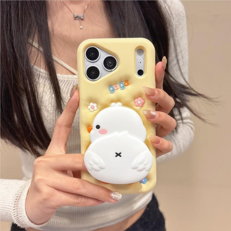Kawaii 3D Cartoon Duck Soft Silicone Phone Case for iPhone 17 Pro Max 12 13 14 15 16 Pro Max Kids' Shockproof Protective Cover .