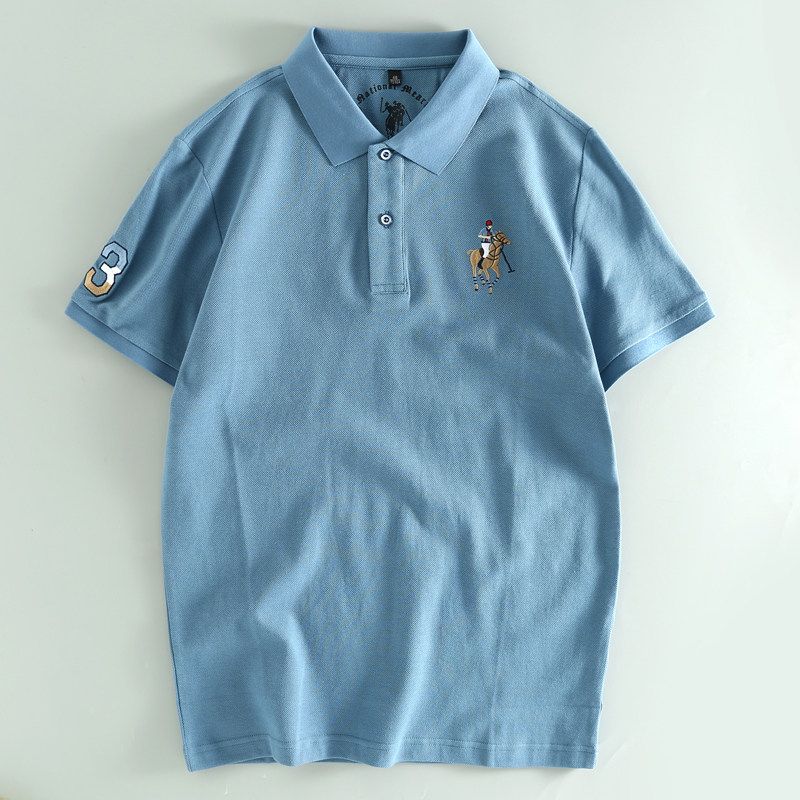 Export Surplus Heavy Embroidery All-Cotton Polo Shirt for Men, Spring/Summer Loose Casual Versatile Turn-Down Collar Short-Sleeve T-Shirt