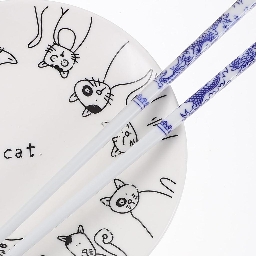 HOMSFOU 10 Par Niebiesko-Białe Porcelanowe Pałeczki do Jedzenia Domowe Pałeczki do Ramenu Naczynia Stołowe Pałeczki Ceramiczne Domowe Ręcznie Ciągnięte