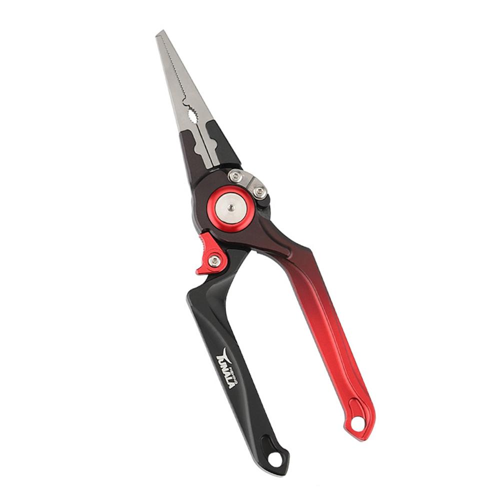 

Самоблокирующиеся рыболовные плоскогубцы, резак для плетеной лески, инструмент для извлечения приманки с защитой от потери веревки красный