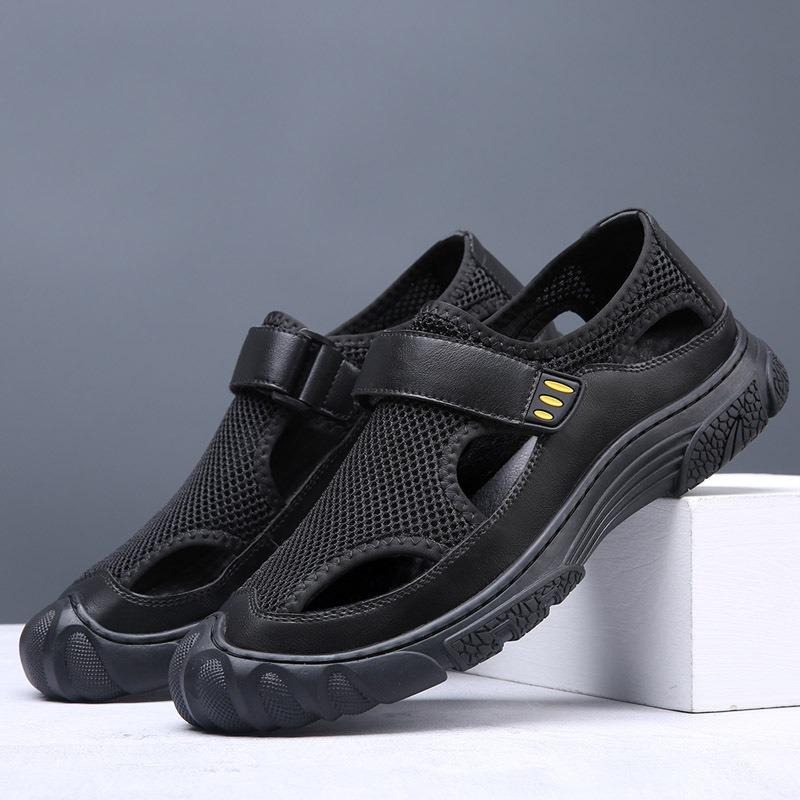 Summer Leather Breathable Mesh Casual Leather Shoes Men's Bag Head Sandals Trendy Outdoor Beach Shoes Men's Comfort