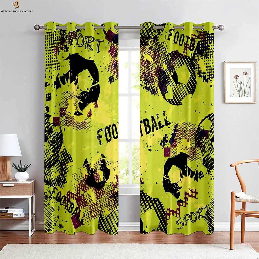 Coole Aquarell Grün Fußball 3D-gedruckte Vorhänge Geeignet für Kinderzimmer Arbeitszimmer Schlafzimmer Wohnzimmer Dekorative Vorhänge