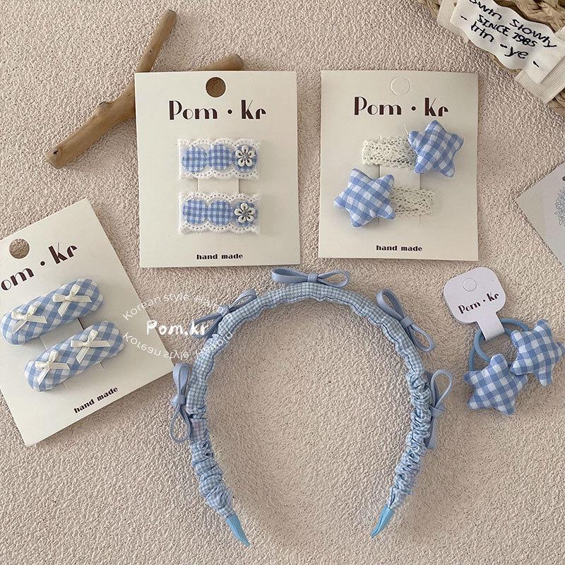 Blaue Haarspangen im koreanischen Stil für Kinder - Schleife mit Spitzenkanten