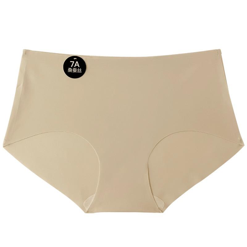 Women Mid Waist Seamless Antibacterial Solid Color Large Size Underwear For Young Girls