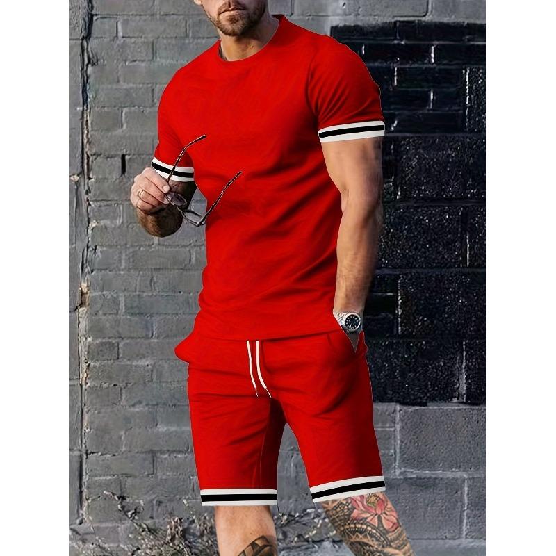 Summer Men's Short Sleeve Shirt Crew Neck Set Sports Men's Casual Shorts Two-piece Set Men's