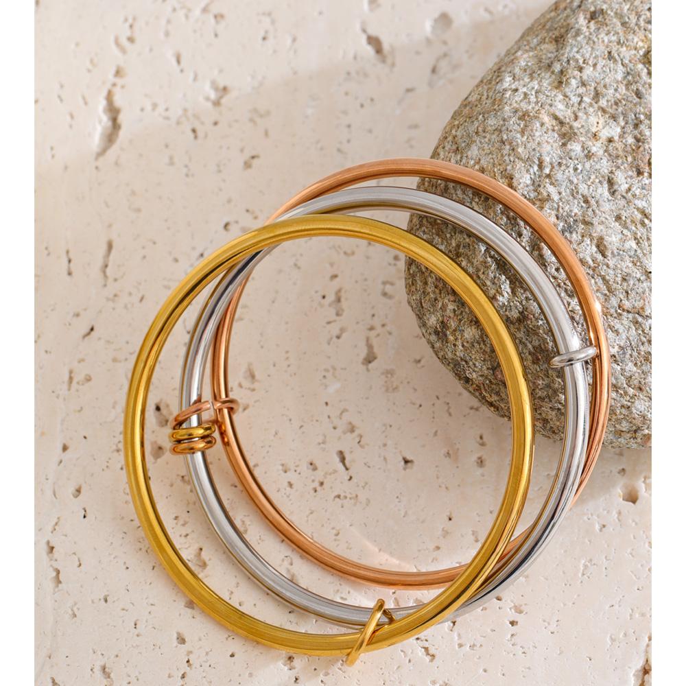 Eetit 62mm Expensive Gift Stainless Steel Three Layered Round Wrist Bracelets Bangle for Women Waterproof Classic Luxury Jewelry