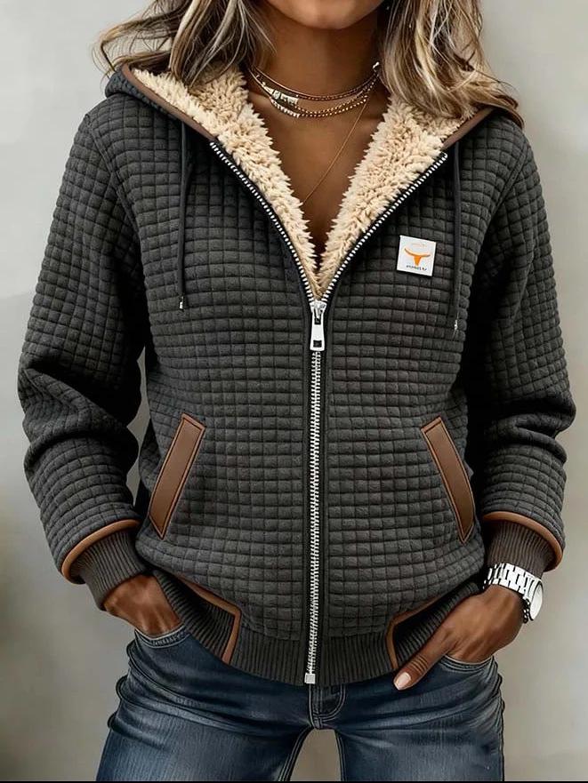European and American Plus Velvet Hooded Jacket for Autumn and Winter
